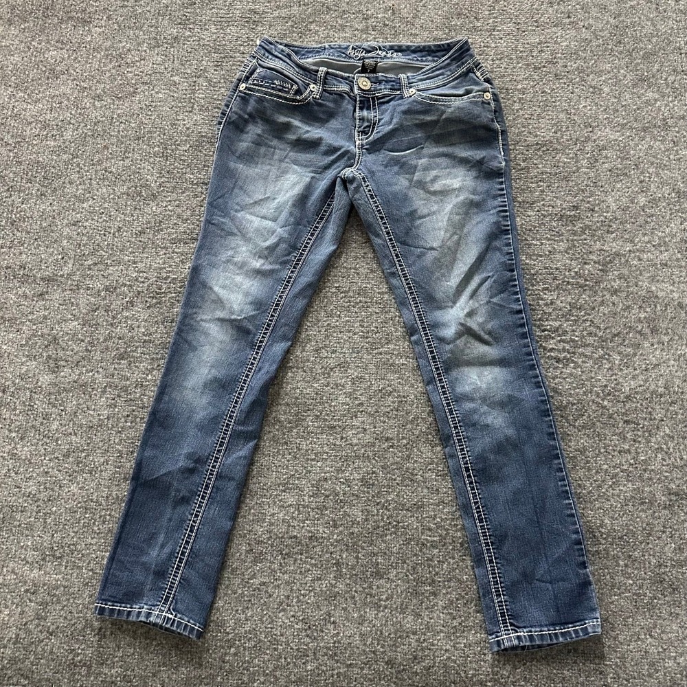 Ariya Jeans Skinny Jeans Womens Size 7 Blue Contrast Stitch Embellished Stretch